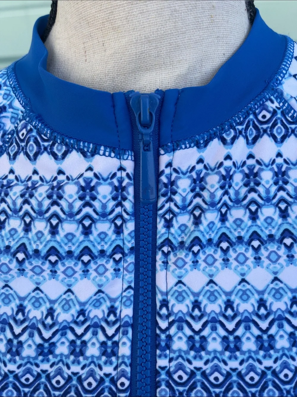 Cabana Life One Piece Swimsuit Partial Zip SPF 50+ Rashguard Small Blue White